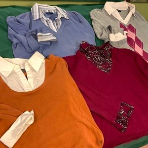 Bundle of 4 lightweight sweaters with coordinated collar and cuffs.